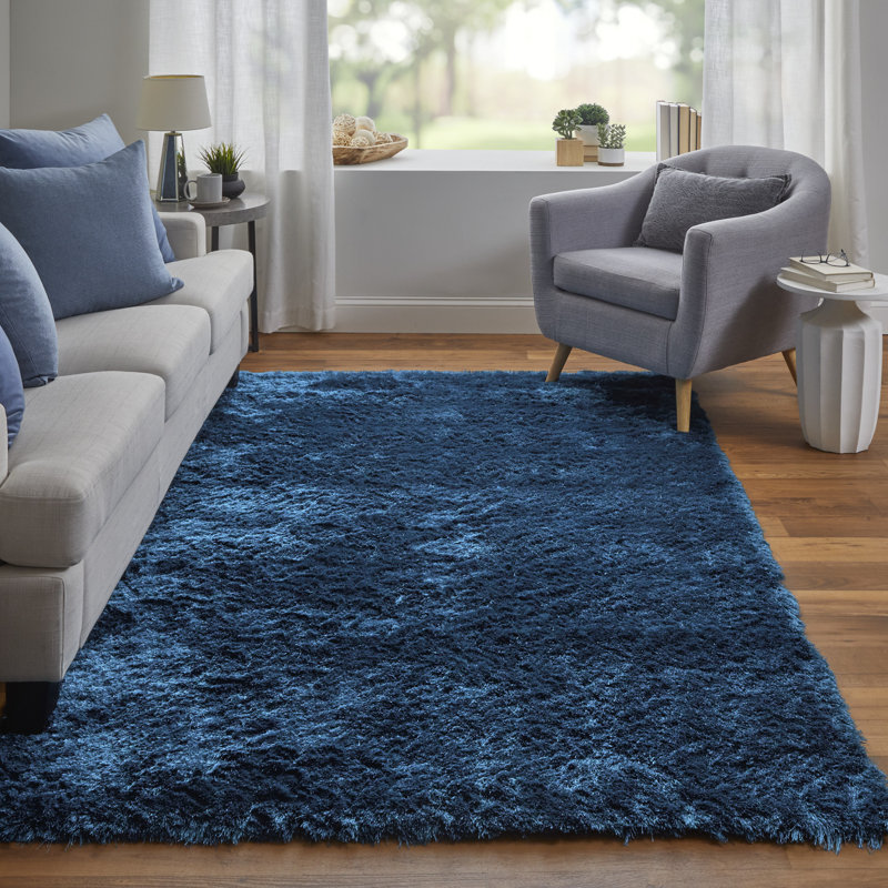 Tapis bleu sarcelle touffeté à la main Mckee, Rectangle 3 pi 6 po x 5 pi 6 po