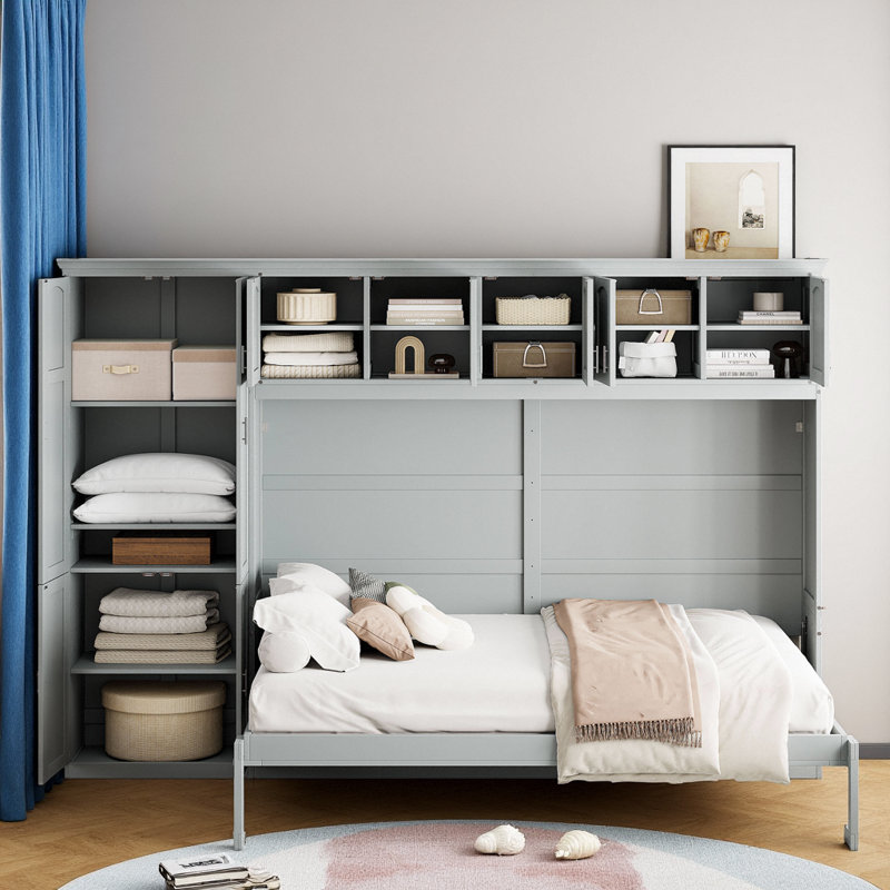 Lit escamotable multifonctionnel personnalisable avec rangement intégré, Gris