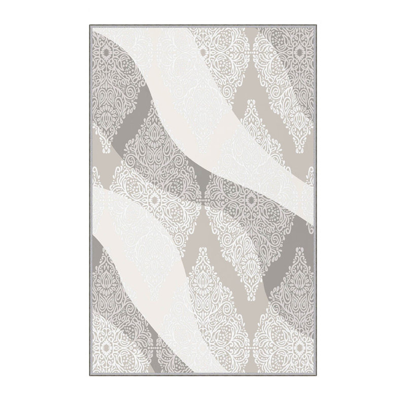 Tapis gris tissé à la machine Melcher, Rectangle 2 pi 7 po x 4 pi 11 po