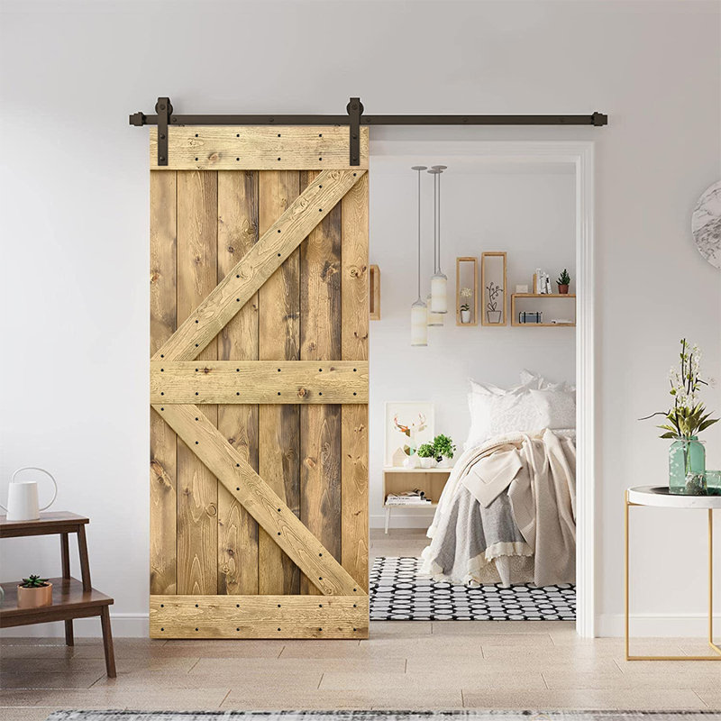Panelled Wood Painted Z Series Diy Barn Door with Installation Hardware Kit, Oil Rubbed Bronze