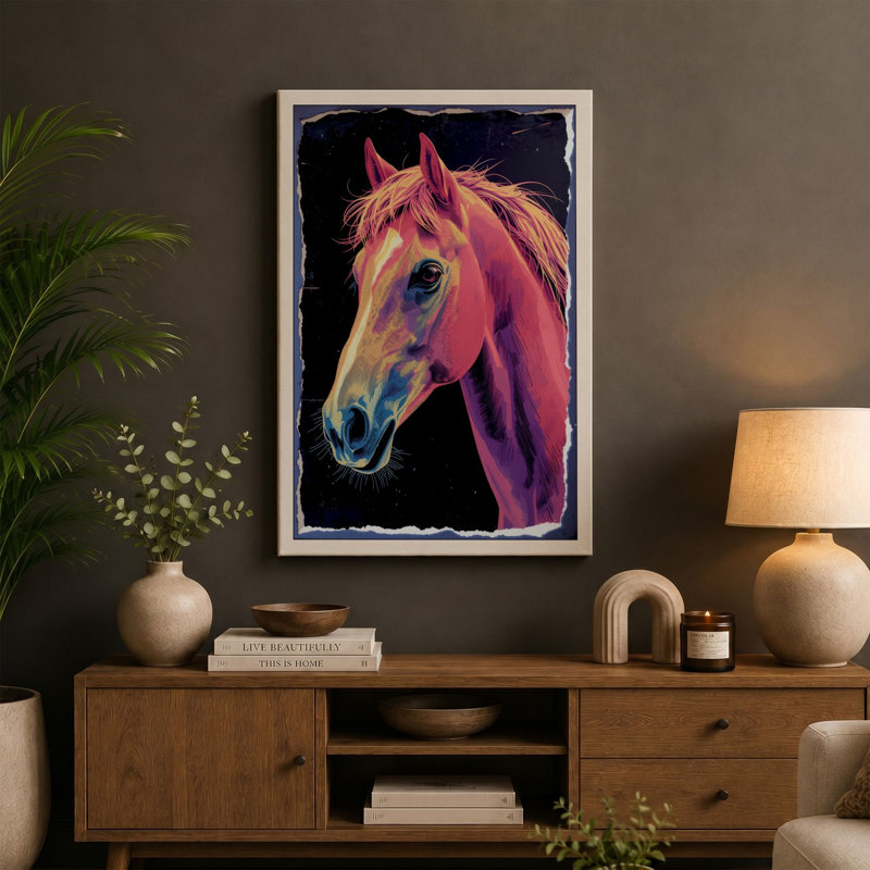Neon Horse Modern - Wrapped Canvas, 24x16 - 61.0 x 40.6 cm, Terracotta Border