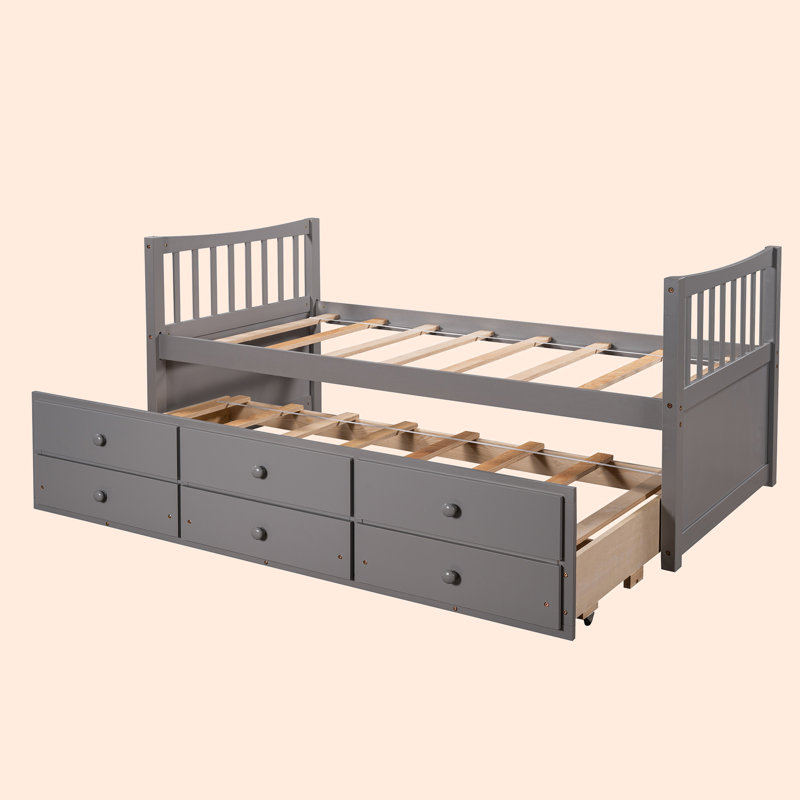 Lit plateforme simple avec rangement, gris