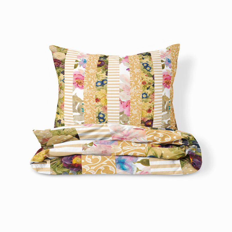 Housse de couette et taies décoratives à rayures dorées et blanches, Housse de couette très grand + 2 taies décorativ