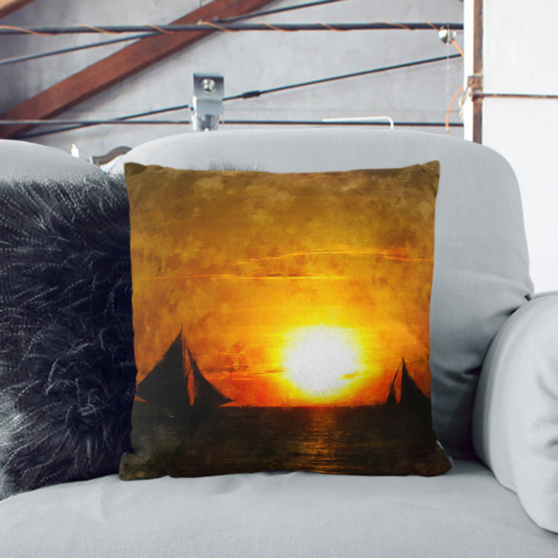 Sailing Boats at Sunset Painting Scatter Cushion, Black, 40cm H x 40cm W x 15cm D