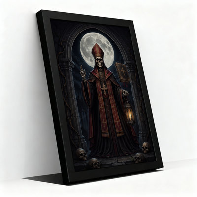 «Skeleton Bishop in Red robes Under Full Moon», art mural sur toile