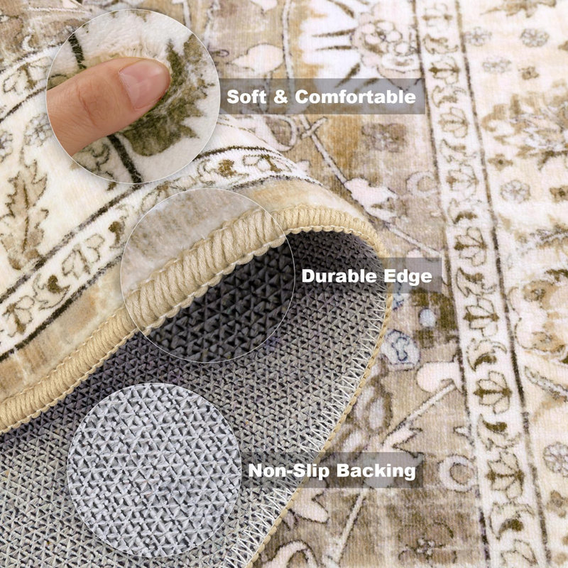 Boho Floral Kitchen Runner Rug Washable, Runner 2' x 10'