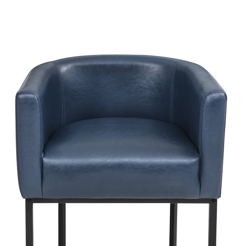 Tabouret de bar H 33,5 po Christlyn, Siège bleu marine / structure noire, Simili cuir