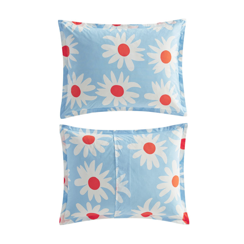 Marimekko Printed Cotton Duvet Cover Set, King Duvet Cover + 2 King Shams, Blue Floral