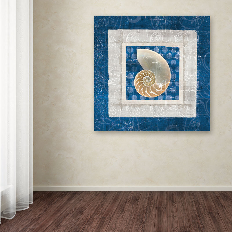Sea Shell on Blue Square Coastal Canvas Art