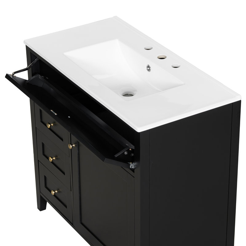36'' Bathroom Freestanding Vanity With Ceramic Sink, Black