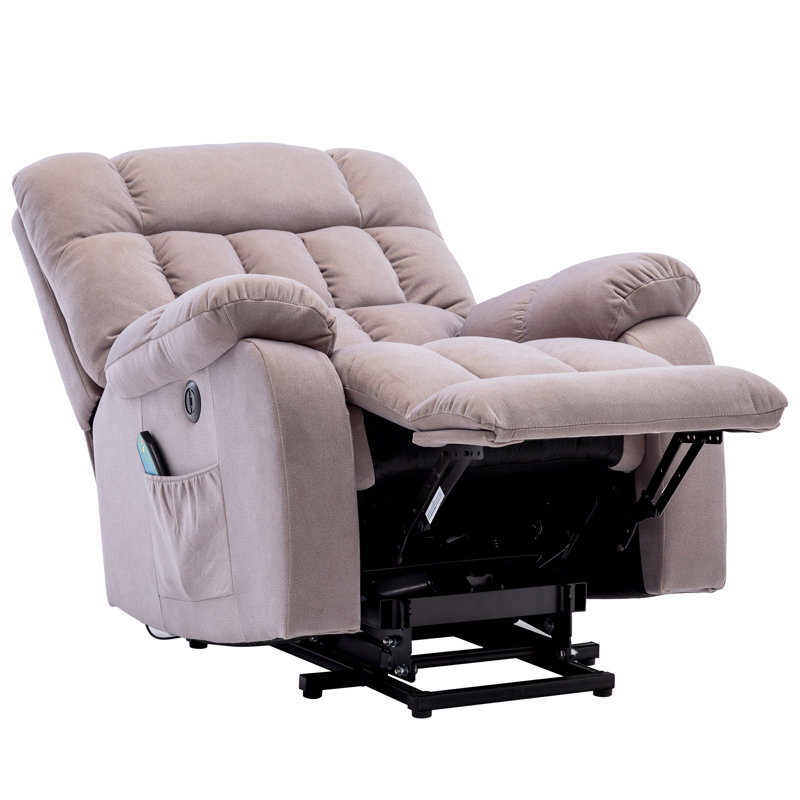 Erickah 91cm Wide Velvet Standard Recliner with Massager, Light Brown