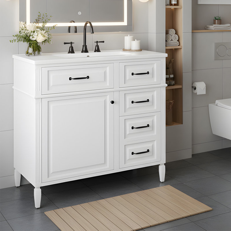 Armoire de meuble-lavabo 36 po avec comptoir en céramique, Blanc