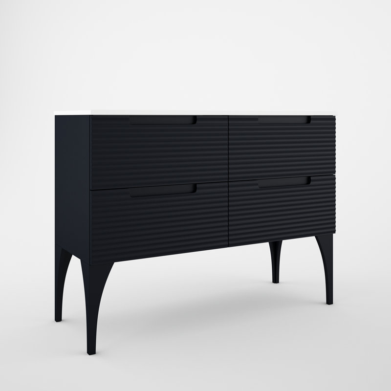 Meuble-lavabo double autoportant 64 po avec plateau en céramique Moncler, Bleu marine