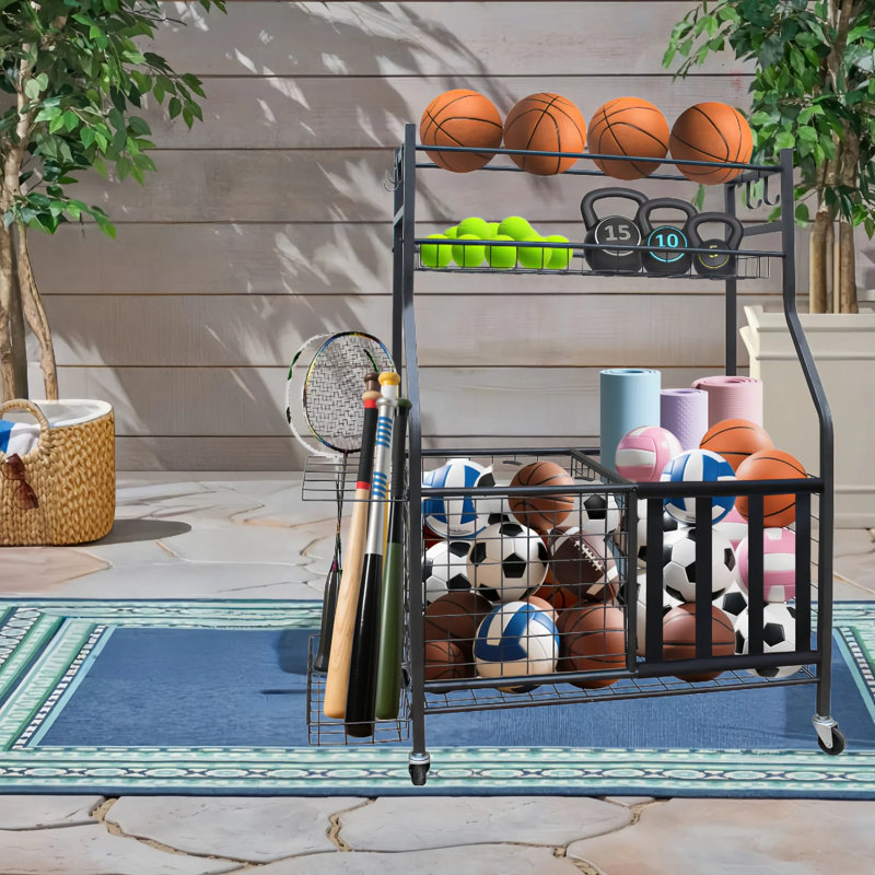 Support de rangement de sport autoportant multi-usage (roues + crochets)