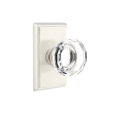 Ensemble de faux boutons Emtek avec rosette rectangulaire et bouton en verre Lowell
