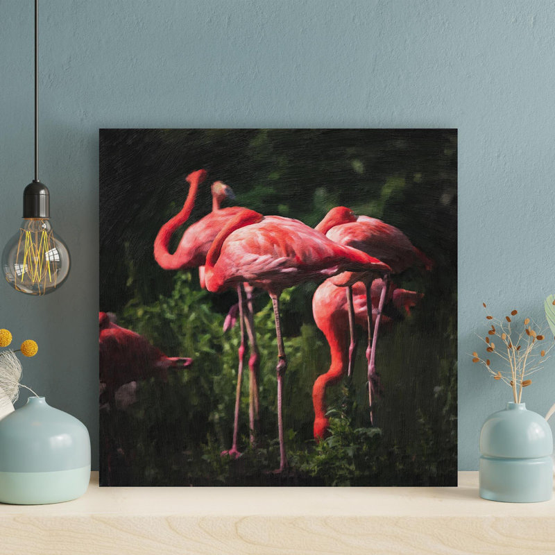 Flamants roses dans un verre inclinable 6 - 1 pièce, impression carrée sur toile tendue-493, L 12 po x H 12 po