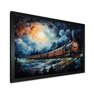 Orange Moonlight Countryside Train Journey III - Train Wall Art