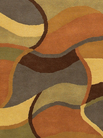 Tapis vert / brun en laine touffeté à la main Abstract, 7 pi 9 po X 10 pi 6 po