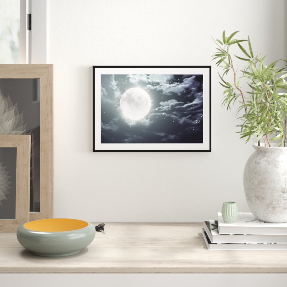 Gerahmtes Poster Vollmond Sterne Wolken