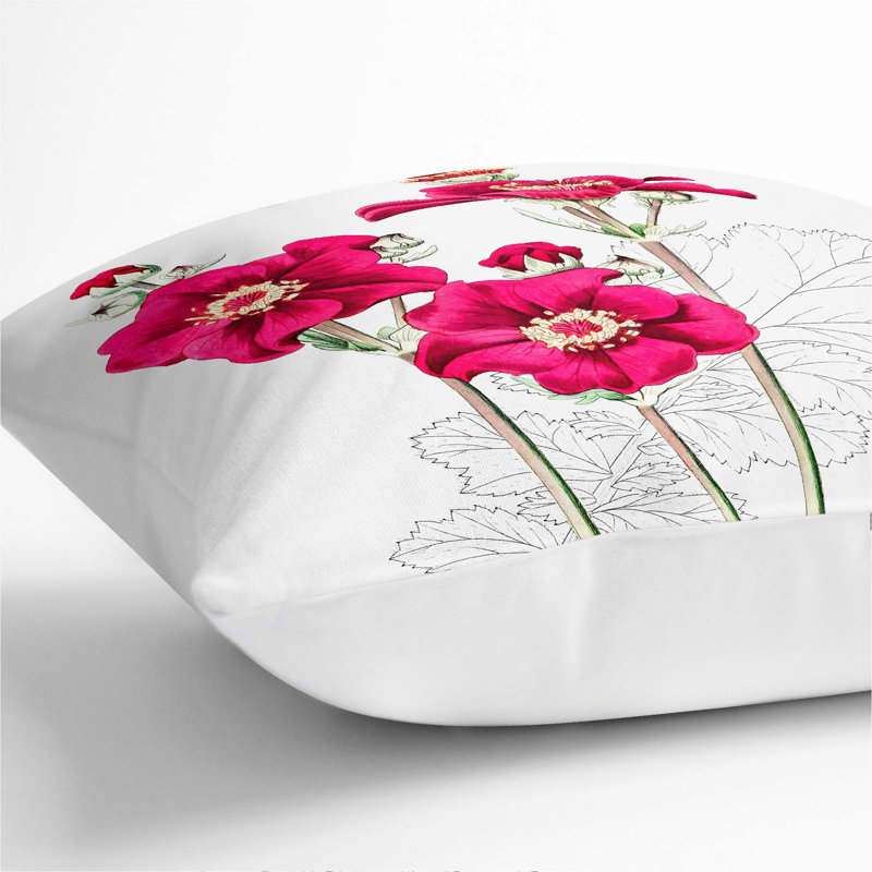 Pink Grecian Rose Flowers Cushion with Filling, 40cm H x 40cm W x 15cm D, White