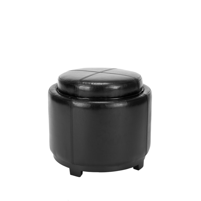 Maiden Faux Leather Ottoman, Black Faux Leather