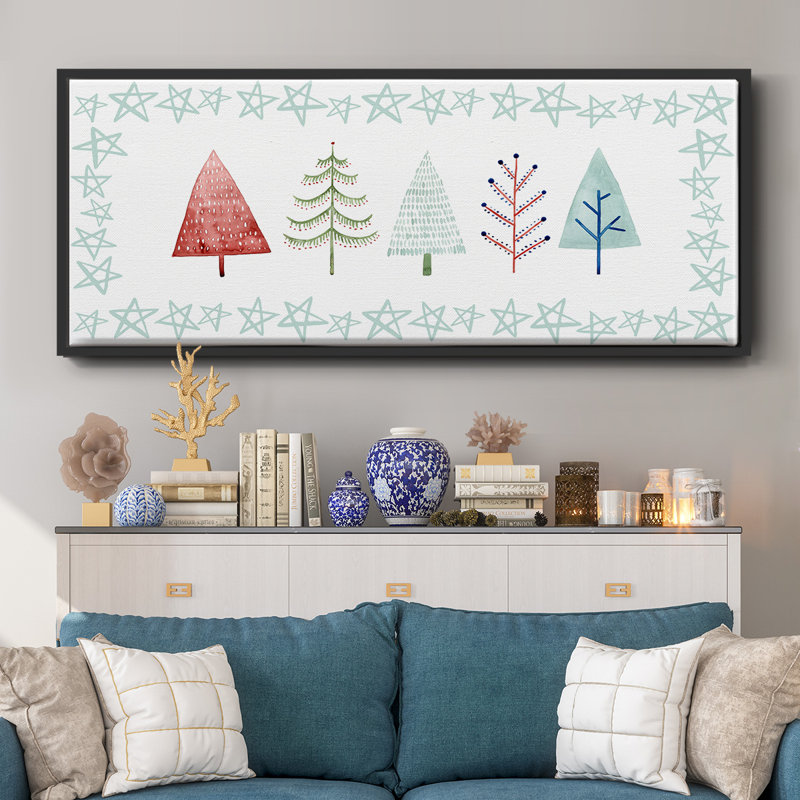 Christmas Tree Whimsy Collection C- Framed Canvas, 8" H x 20" W