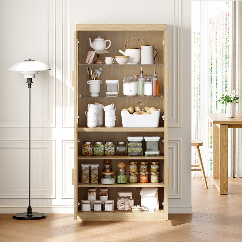Grande armoire à bois en bois avec garde-manger, Naturel