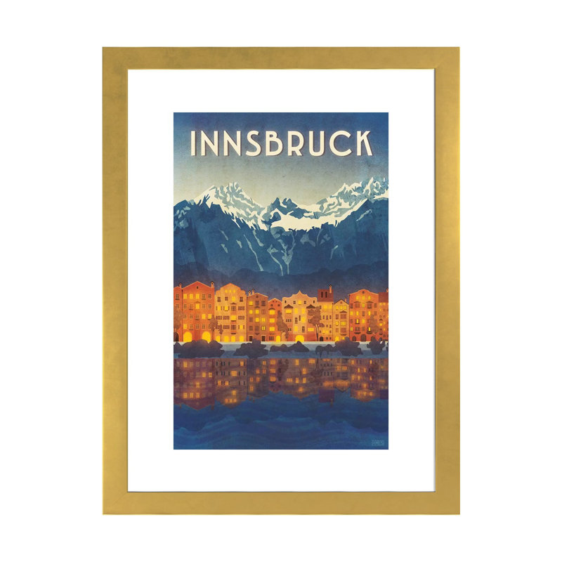 Impression d’art graphique « Austria-Innsbruck » par Missy Ames, Papier encadré doré, Blanc, H 32 po x l 24 po x P 1 po