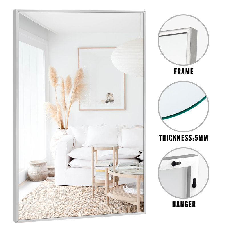 Miroir de salle de bain mural Talma, H 36 po x l 24 po, Argent argent