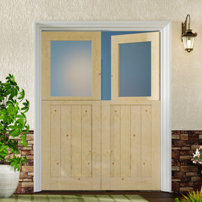 Exterior Door – 1 Lite Frosted Glass Solid Pine Wood Dutch Front Entry Door Slab