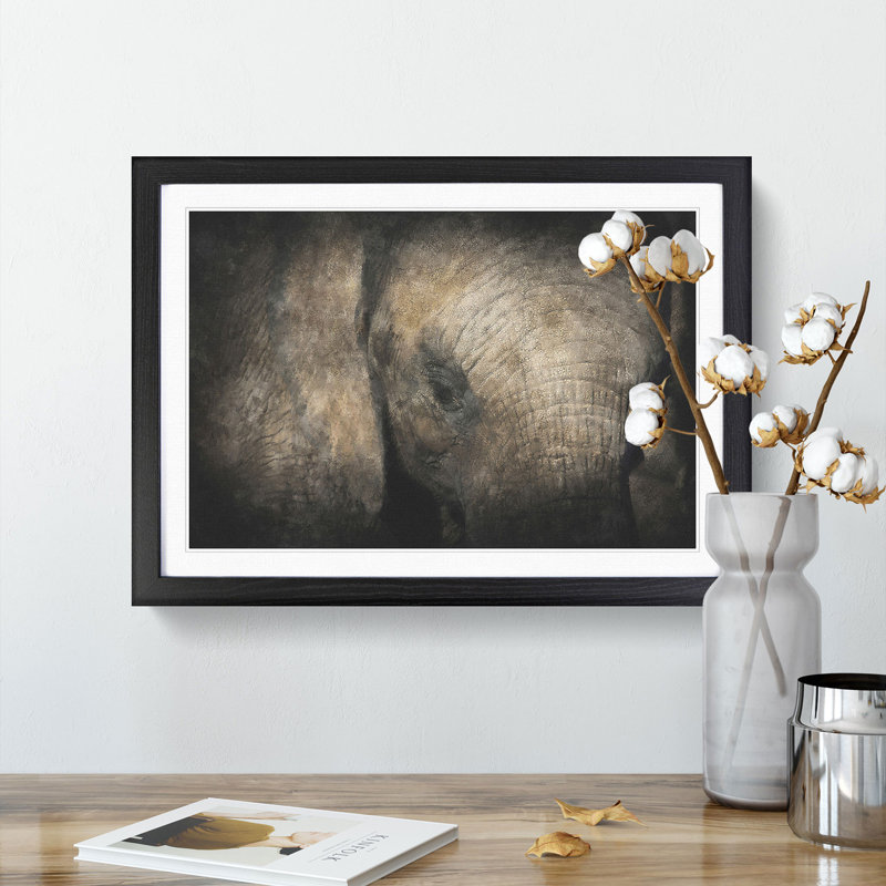 Gentle Elephant - Picture Frame Graphic Art Print, 45cm H x 63cm W x 2cm D, Black Framed