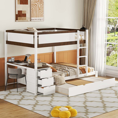 Bunk Bed With Trundle, Storage and Desk,Storage Bed,Platform Bed 