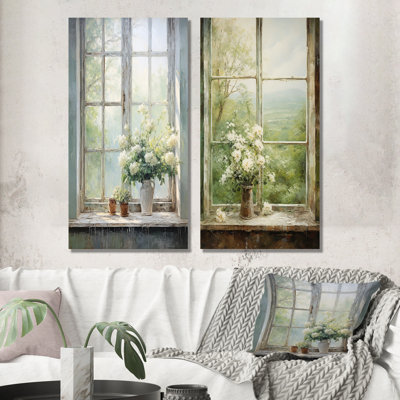 Countryside Calm Blooms Farm Windows I - Farm Windows Canvas Prints Set Of 2