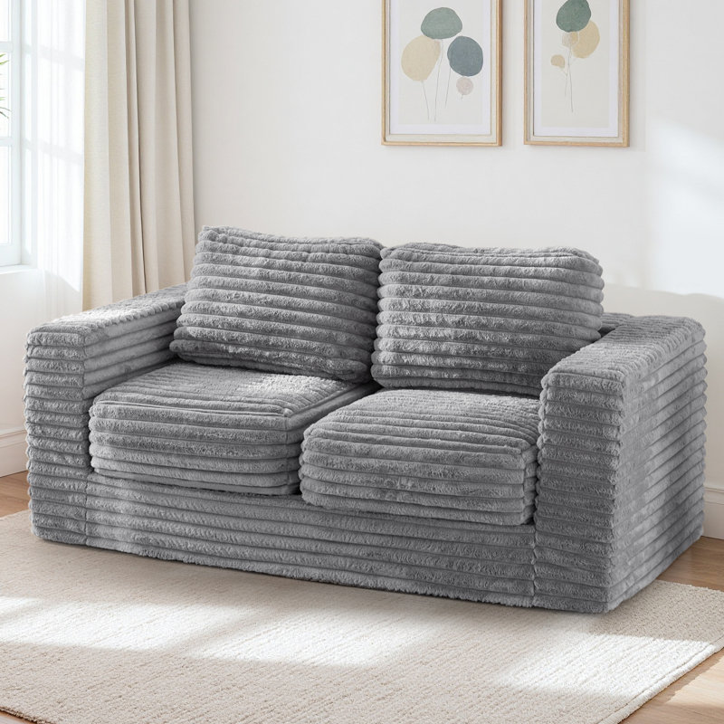 Bean Bag Sofa Upholstered 2-seater Floor Sofa With Pillows, Gray Faux Leather