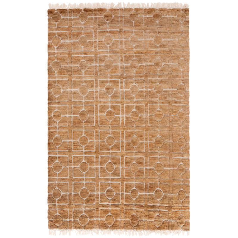 Breezeblock Geometric Hand-Loomed 9'10" x 13'1" Jute/Cotton Area Rug in Straw, Rectangle 6'7" x 9'8"