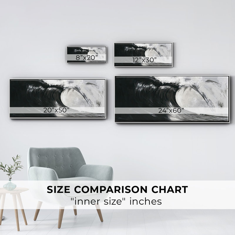 Black & Passaic Waves III - Framed Canvas, 20" H x 50" W