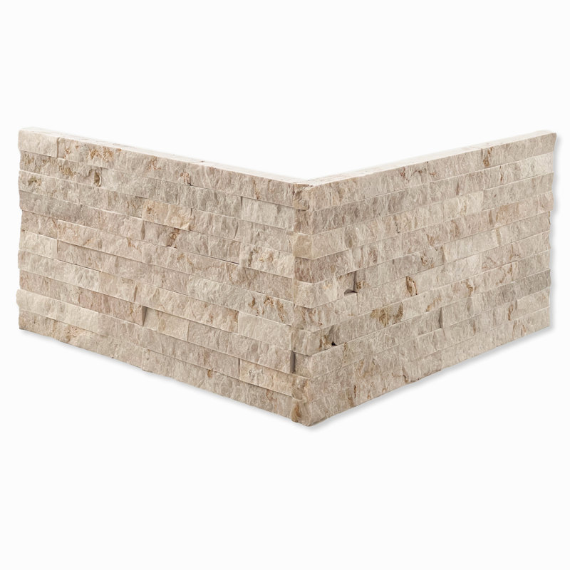 Slender Strip Corner 3in.x12in. Split Face Marble Wall Tile, Vanilla
