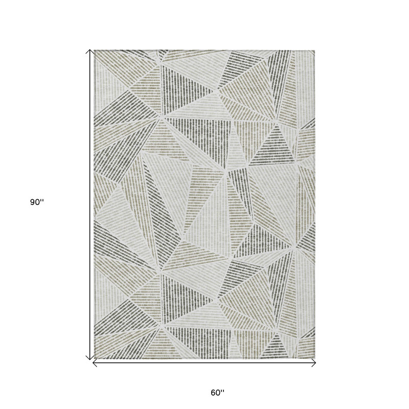Tapis intérieur / extérieur lavable géométrique 5 pi x 8 pi brun et beige taupe