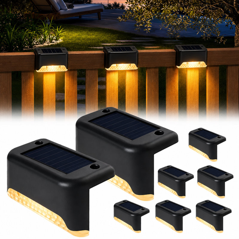 Solar Powered LED Deck Lights Outdoor Waterproof Step Lights for Fence Stairs Yard Pathway, Black/Yellow