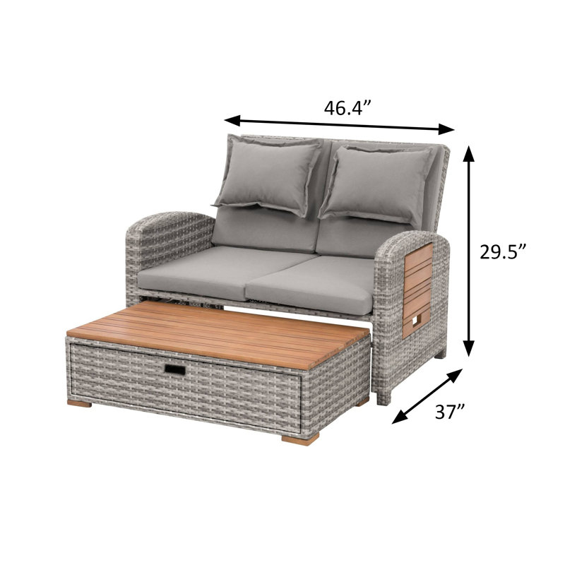 46.4" W Contemporary Reclining Chaise Lounge, Gray, Gray, Gray