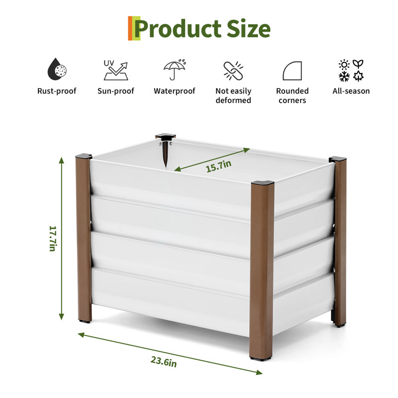 Metal Planter, 45cm H x 40cm W x 60cm D, White