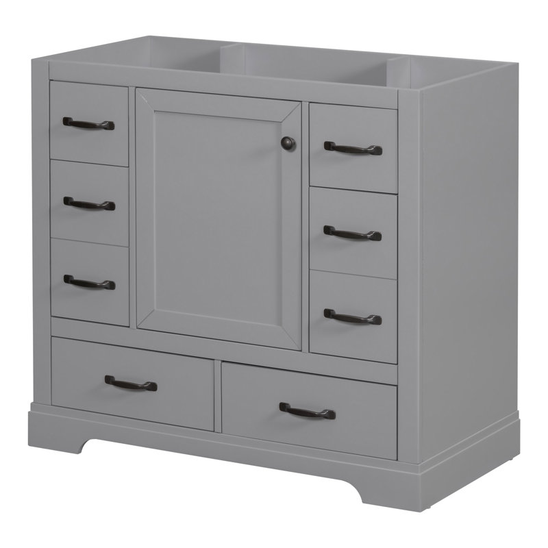 Meuble-lavabo 36 po sans lavabo, base d'armoire seulement, six tiroirs, diviseur de tiroir multifonctionnel, tablette réglable