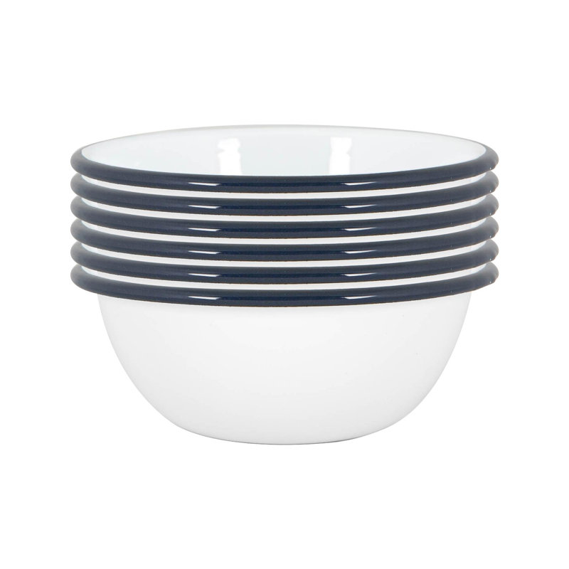 Argon Tableware - White Enamel Bowls, Blue