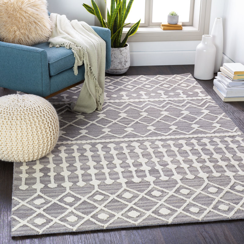 Tapis ivoire / denim touffeté à la main Huynh, Rectangle 8 pi 10 po x 12 pi