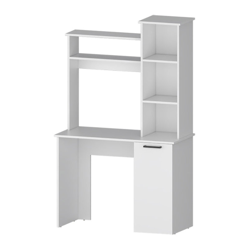 Bureau d'ordinateur à 3 tablettes de rangement gris clair, Blanc