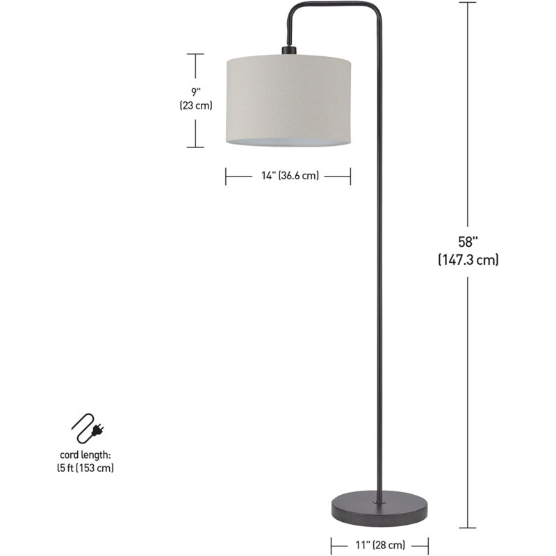 Lampe sur pied avec abat-jour en tissu beige, interrupteur rotatif et finition bronze foncé