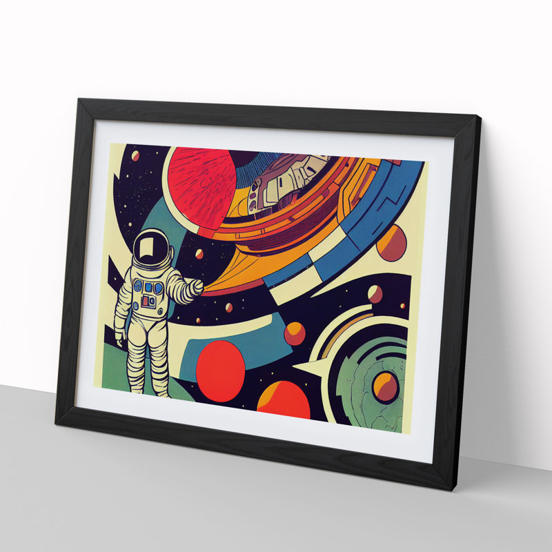 Retro Astronaut Vol.1 - Single Picture Frame Painting, Black Framed, 46cm H x 64cm W x 2cm D