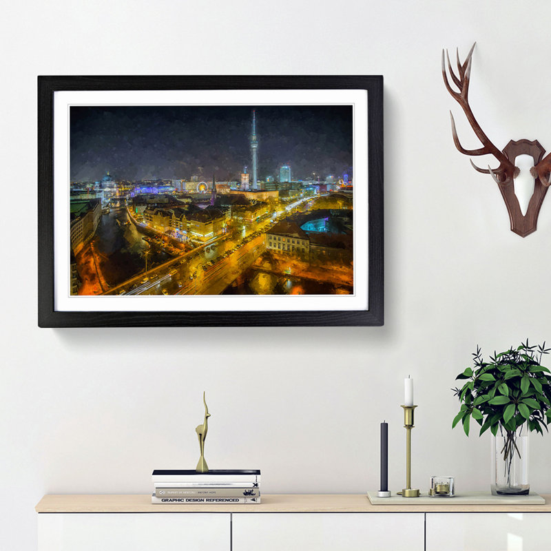 Berlin Germany Skyline in Abstract - Picture Frame Painting Print, Black Framed, 62cm H x 87cm W x 2cm D