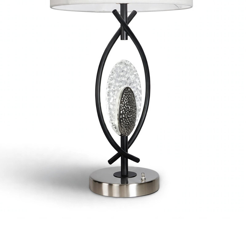 Cristy Table Lamp Set of 2, Intertwined Black Metal, White Fabric Drum 30 Inch