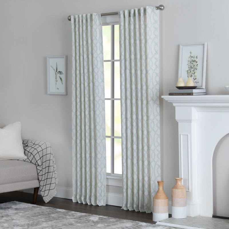 Wobna Polyester / Linen Light Filtering Geometric Leaf Print Curtian Panel with Rod Pocket Top , 50" W x 84" L, Green